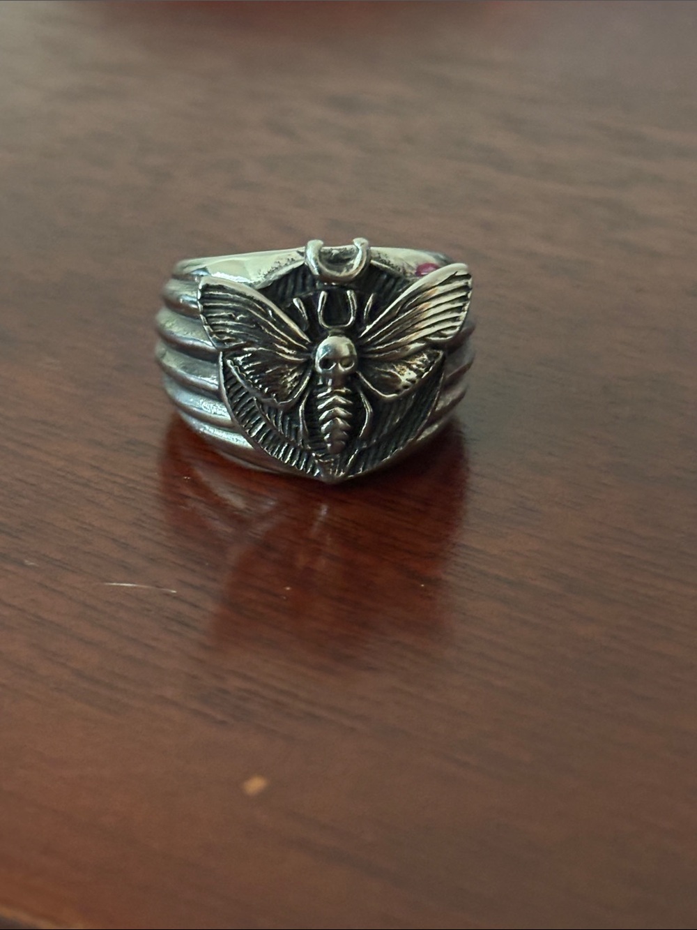 Sterling Silver Moth Signet Ring - Silver